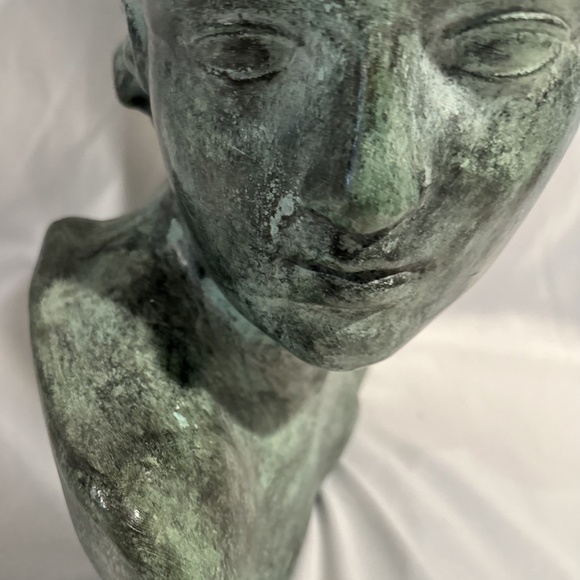 Vintage Maitland Smith Style Ceramic Bust Verdigris Green Grecian Goddess - Picture 7 of 9